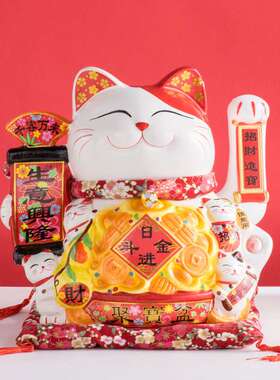 陶瓷工艺品开业摆件 13寸两用摇手招财猫 开业庆典前台摆设招财猫