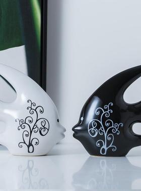 现代简约家居摆饰装饰品创意天鹅酒柜玄关电视柜摆件陶瓷工艺品