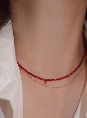 天然红宝石项链女轻奢小众转运A金珠细锁骨链显白项链不掉色女夏