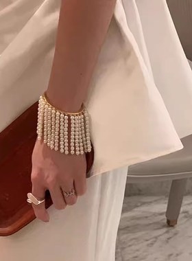 小众设计感珍珠流苏手镯时u尚夸张个性手环高级感气质手链优雅手