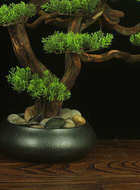 新中式仿真松树迎客松盆景小盆栽罗汉松植物大 禅意家居摆件玄关