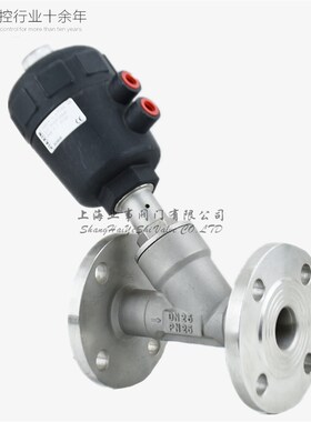 蒸汽耐高温耐腐蚀耐酸碱Y型304全不锈钢气动法兰角座阀DN10-100