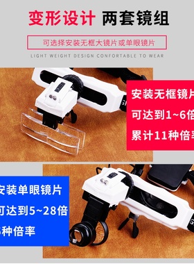 修表放大镜头戴式多功能电子电路维修带灯28倍高清阅读看书老年人