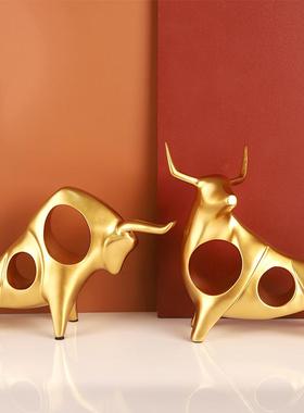 牛气冲天摆件轻奢家居客厅酒柜子装饰品玄关招财金牛年吉祥物创意