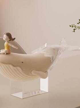 乘风破浪鲸鱼摆件艺术家居高级感软装姹寂风客厅书房电视柜装饰品