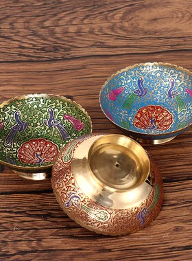 七彩孔雀碗铜合金糖果盘尼泊尔供果盘零食碗工艺品创意现代客厅碗