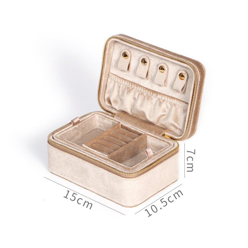 匠心臻品红色三金首饰盒首饰收纳盒旅行珠宝收纳盒绒布丝绒首飾盒 - 图1