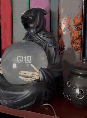 The Death God's Crystal Ball - 哥特式黑袍死神雕塑