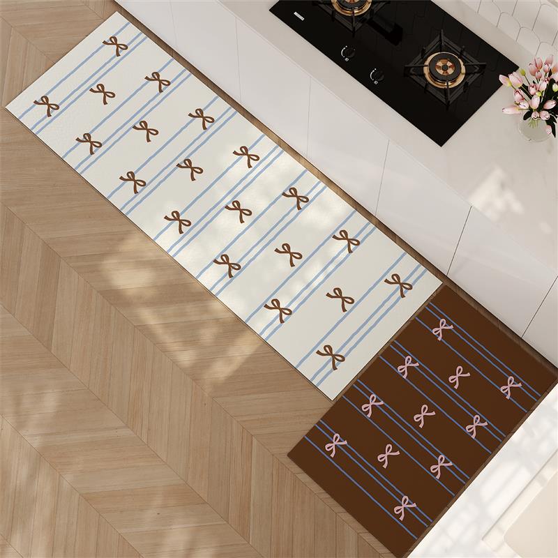Second-hand bowknot kitchen f-room special floor mat that absorbs water and oil, non-slip, no-wash, dirt-resistant corner carpet, diatom mud feet