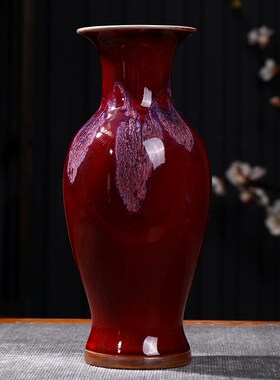 陶瓷新中式钧瓷仿古花瓶客厅插花家居装饰品玄关博古架摆件花瓶