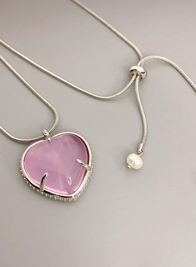 欧美新款b时尚个性心形水晶吊坠项链链条可调节毛衣链潮流配饰