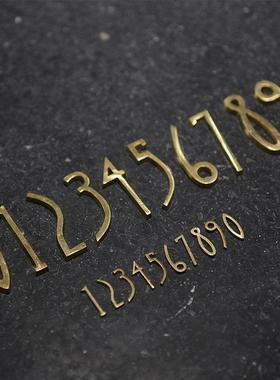 蘑菇空间 复古北欧黄铜英文数字贴门牌号简约ins水泥字母墙面装饰