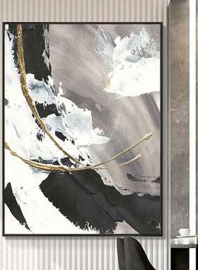 油画手绘黑白抽象浪花大副玄关装饰画客厅沙发背景墙挂画走廊壁画