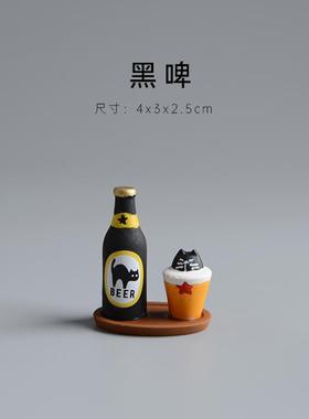 喝酒猫咪可爱日式场景家居摆件桌面微景观装饰啤酒猫醉酒兔圣诞节