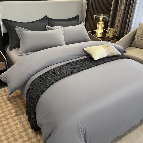 酒店白色缎条条纹四件套加厚床单宾馆民宿被套三件套被子含芯全套 - 图2