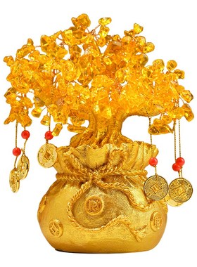 高级感礼物水晶摇钱发财树招财摆件酒柜家居客厅乔迁新居开业礼品