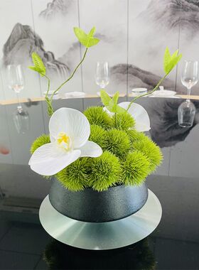 酒店餐桌花大圆桌中间装饰摆放花饭店包间转盘花餐厅桌面花艺摆件