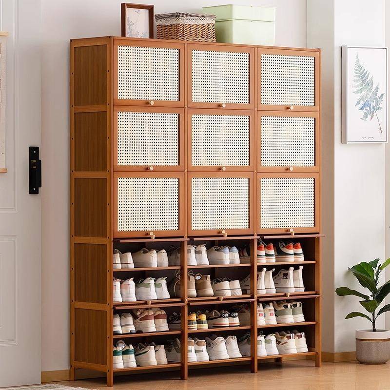 简易鞋架子鞋柜竹制宿舍占地小放家门口多层防尘入门鞋架子收纳架 - 图1