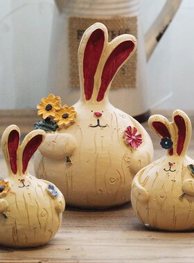 创意家居树脂可爱胖兔子装饰品摆件客厅电视柜复古工艺品摆设礼物