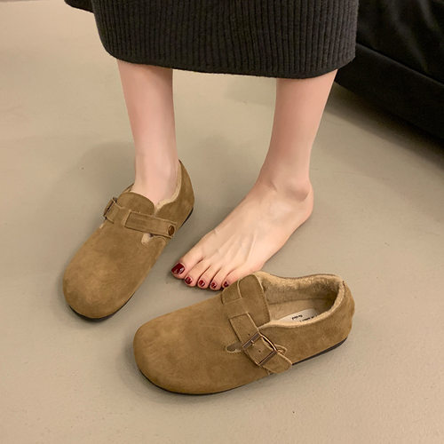 35-43码大码女鞋勃肯鞋女冬加绒保暖棉鞋复古日系丑萌单鞋乐福鞋 - 图2