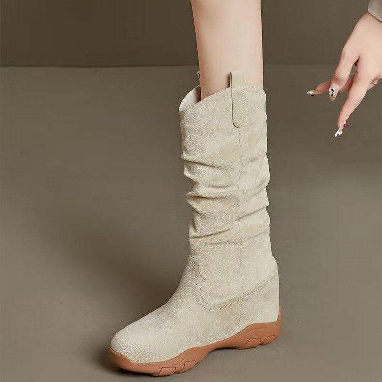 内增高不过膝长靴女2025秋新款复古口堆堆靴12厚底显瘦马丁靴,淘宝优惠券,粉丝福利购,淘宝优惠卷