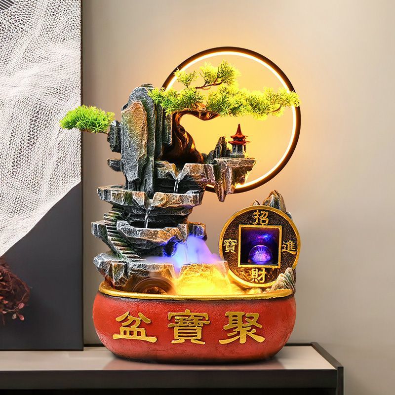 聚宝盆开业店铺前台风水轮装饰办公室桌面招财流水摆件循环水 - 图3