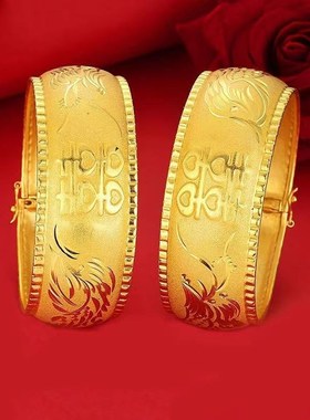 25厘越南沙金手镯女结婚新娘首饰镀金龙M凤镯开口古法手镯婚礼