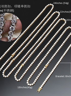 欧美潮流嘻哈5mm锆石一排不锈钢高级感项链N真空保色新款男士饰品