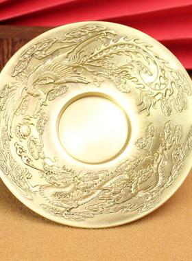 黄铜龙凤呈祥茶杯办公室茶桌纯铜龙凤摆件工艺品地摊铜器送礼礼品