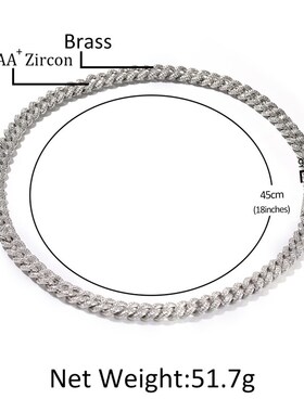 欧美潮流嘻哈热j卖加密满钻8MM古巴链朋克摇滚男个性项链手链