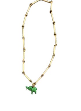 法式简约竹节小象吊坠清新u百搭绿色小象项链中式珐琅可拆卸项链