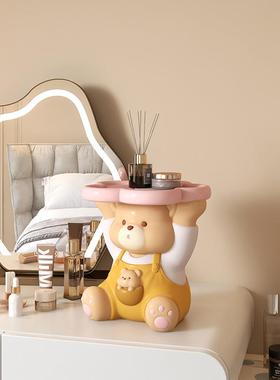 奶油风可爱嘟嘟熊乔迁之喜托盘摆件轻奢高档摆件入门玄关钥匙收纳