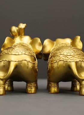铜大象摆件一对黄铜吸水大象财福对象客厅办公室装饰品店铺铜摆饰