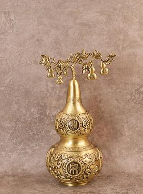 宏达 全黄铜八卦铜葫芦浮雕八宝开口铜葫芦玄关铜葫芦装饰品铜葫