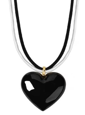 珐琅爱心吊坠毛衣链小众轻奢项链时D尚百搭奶油双面长链首饰ins风