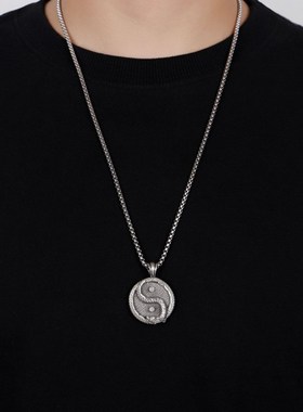 新中式阴阳太极i项链男潮个性时尚简约情侣百搭长款吊坠毛衣链挂