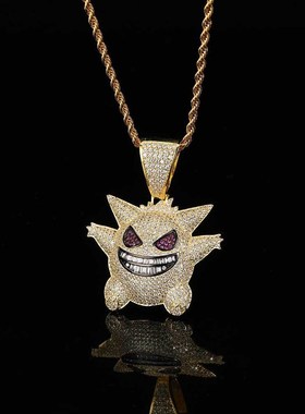 欧美嘻哈微镶锆石可爱宠q物小精灵耿鬼吊坠真金电镀hiphop男士项