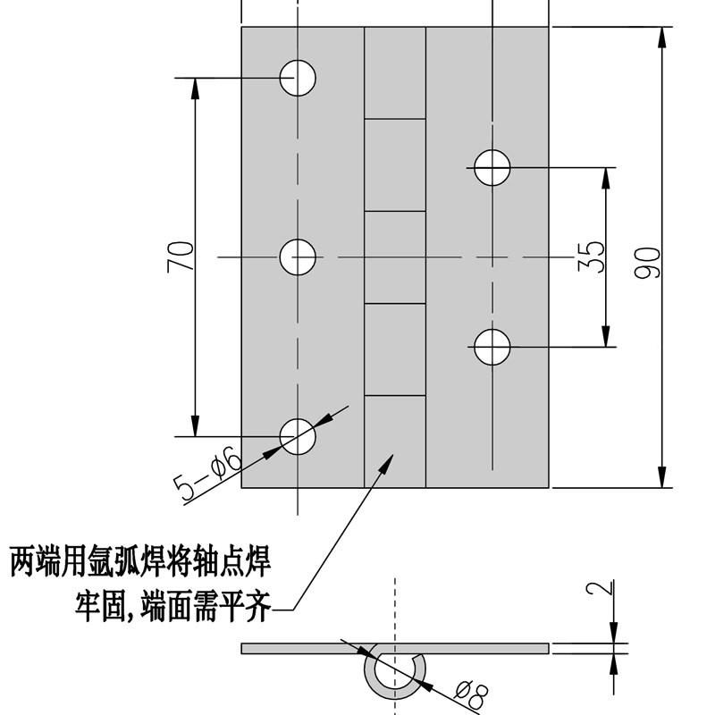 CL253-3-G-ZG-2 stainless steel stamping hinge electrical cabinet hinge chassis cabinet hinge thickness 2mm 5 holes