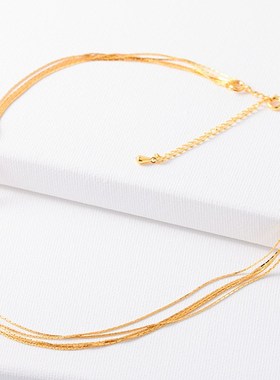 法式简约设计师款极细多层v银丝金丝线蛇骨链叠戴可拆卸项链锁骨