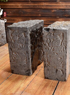古代老石b器旧门墩底座天然石墩雕花花岗岩大理石石槽鱼缸石盆底