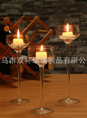 甄选供应玻璃烛台人工吹制玻璃工艺品现货欧式餐厅脚烛台三件套