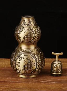 黄铜八卦镇宅葫芦开口铜葫芦中式大号空心宝葫芦铜器摆件