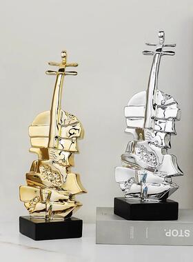 创意小提琴摆件轻奢高档工艺品酒柜装饰品书房办公室桌面摆设礼物