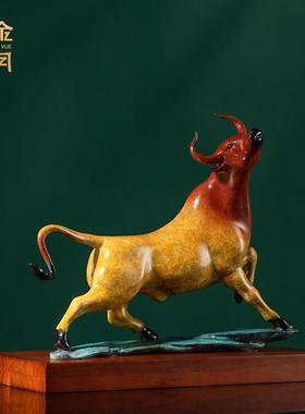 铜金岁月牛转乾坤黄铜牛摆件扭转乾坤牛铜工艺品公司开业年会礼品