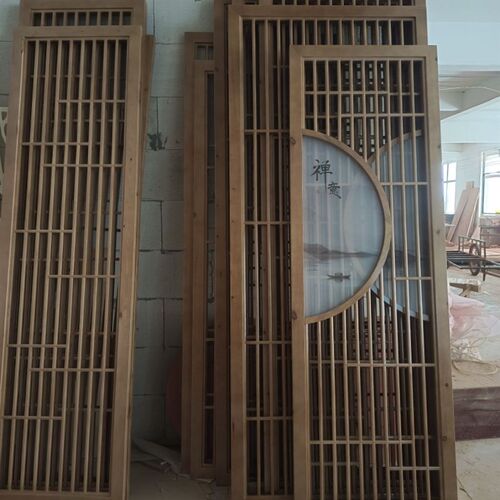 仿古门窗花格中式实木门中式电视背景墙玄关隔R断屏风背景墙定制 - 图1
