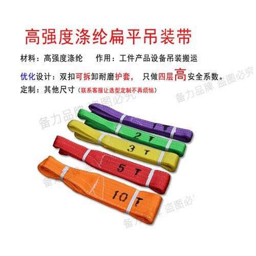 耐磨合成纤维涤纶国标吊带工业4层加厚高强度扁平彩色吊装带起重-图0