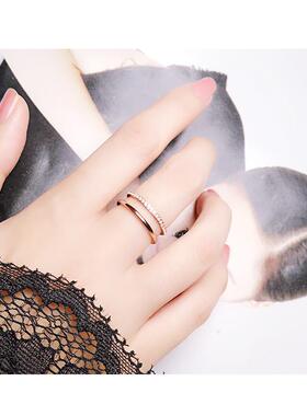 玫瑰金彩金戒指女大号大码胖双层组合细单排微镶小钻简约简单漂亮