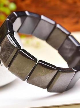 天然银曜石金曜石手排中国风男女款手链猫眼效应手镯霸气水晶手牌