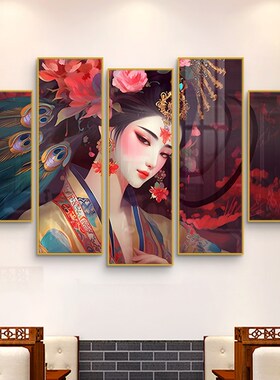 国潮风墙面装饰画火锅店饭t店包厢包间背景墙壁画京剧花旦脸谱挂