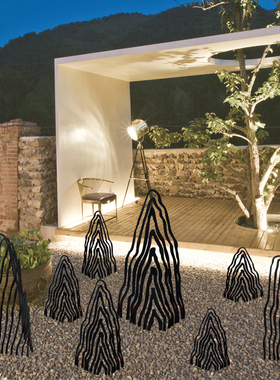 室内庭院客厅装饰中式铁艺鱼池假山大型造景楼梯R下落地小摆件景